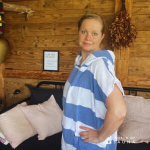 Hamam Poncho valko-sini-punaraidallinen